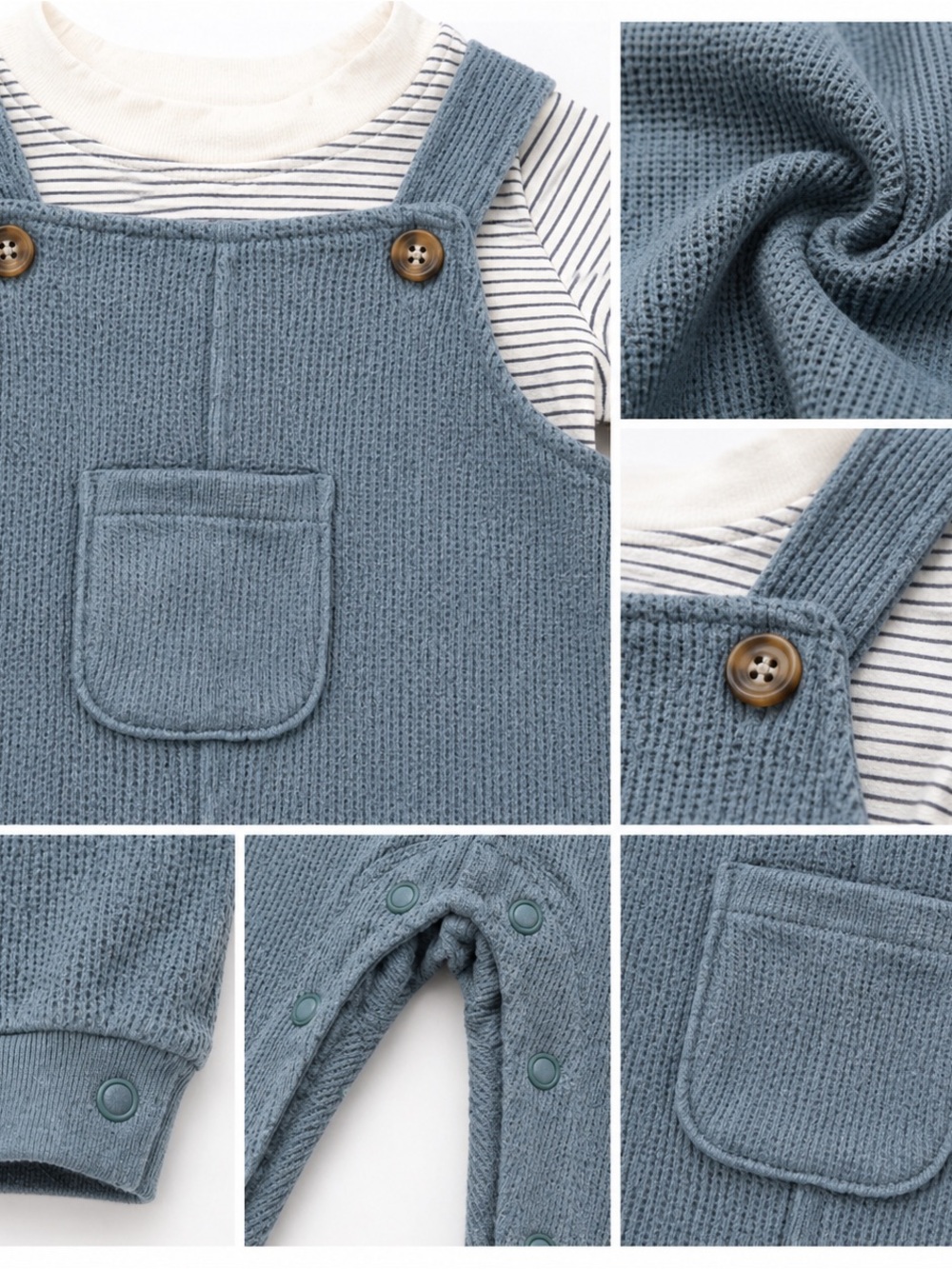 Carter’s Baby Boy Outfit Newborn Waffle Knit Overalls Set Blue NWT - Picture 4 of 4